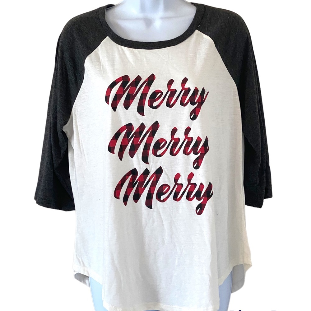 Merry Merry Merry Holiday Baseball Tee Size XL